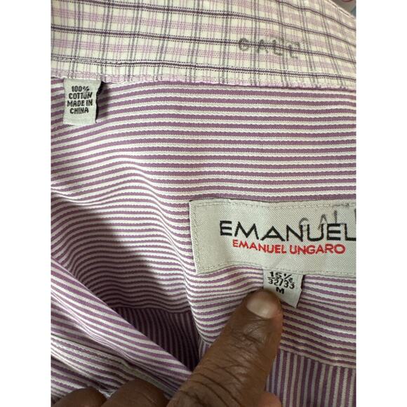 Emanuel Ungaro Purple Striped Men's Shirt size 15.5 Medium Cotton Casual - Picture 7 of 7